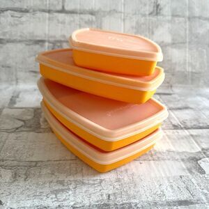 Set Of 4 Vintage Tupperware 70s Yellow Divided Snack Sandwich Containers # 813